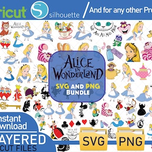 Alice in Wonderland SVG and PNG, Alice svg, Disne Princess svg, Wonderland, svg files for Cricut, Alice Clipart, SVG Files for Silhouette