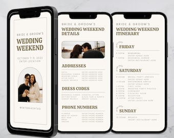 Mobile Wedding Itinerary Template, Editable on Canva, Digital Itinerary, Download, Print, for Wedding Party, Bridal Party, Guests - Modern