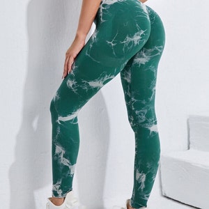 Leggings senza cuciture tie-dye da donna per pantaloni da yoga fitness allenamento push-up leggings sportivi collant a vita alta abbigliamento da palestra per donna Verde