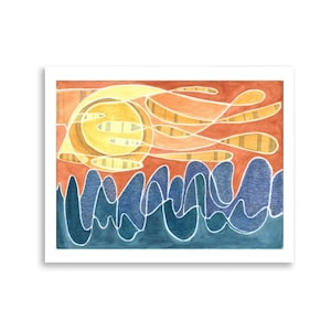 Abstract Sunset Watercolor Painting, Ocean Art Print, Beach Sunset Painting, Art Home Decor, Gift Ideas, Original Watercolor Art