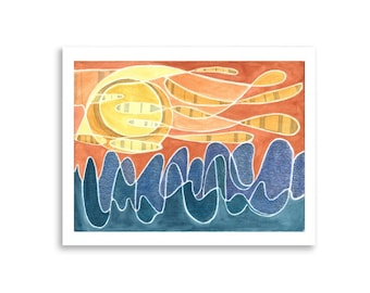 Abstract Sunset Watercolor Painting, Ocean Art Print, Beach Sunset Painting, Art Home Decor, Gift Ideas, Original Watercolor Art