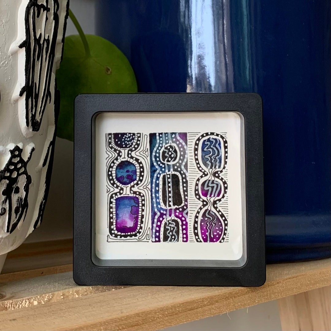 Tiny Abstract Watercolor Art Print in Tiny Black Frame, Colorful Dot ...