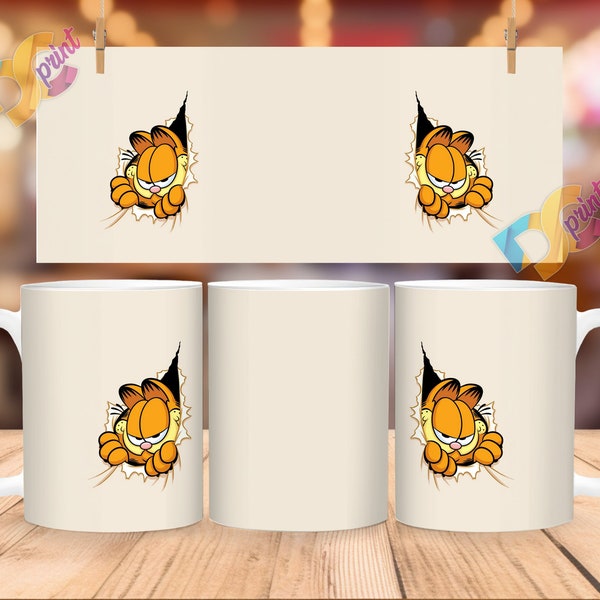 Garfield sublimation designs, Mug PNG, Mug Wrap Download, Affirmations Coffee mug sublimation designs, 11oz mug template