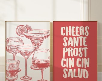 Cheers Cocktail Art Print Set: Trendy Bar Cart Poster (Digital Download)
