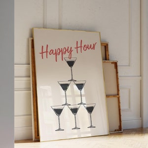 Barwagenafdruk, happy hour-bord, barwagendecor, cocktailposter, trendy feestdecor, happy hour-afdruk, barmuurkunst, digitale download