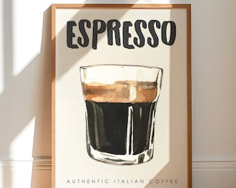 Espresso Coffee Print, Digital Download, Coffee Poster, Modern Kitchen Decor, Cafe Shop Decor, Trendy Coffee Print, Printable Wall Art