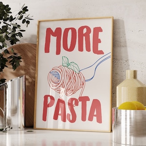 Stampa di pasta, stampa di cibo italiano, arte degli spaghetti, poster di pasta retrò, stampa di cucina alla moda, download digitale, stampa moderna di metà secolo