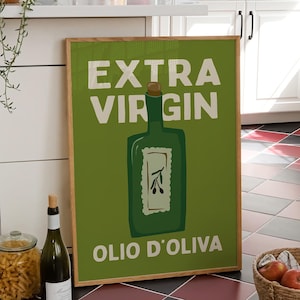 Stampa da cucina con olio d'oliva, arte culinaria italiana, poster tipografico alla moda, stampe da cucina, decorazioni per sala da pranzo, poster con olive, download digitale