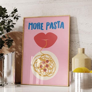 Más arte de pared imprimible con pasta, póster de comida italiana retro, impresión para amantes de la pasta, decoración de cocina de moda, arte con espaguetis, arte gastronómico, descarga digital