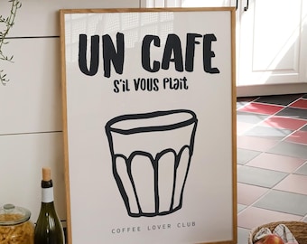 Retro Coffee Poster: French Cafe Print, Kitchen Art (Digital Download