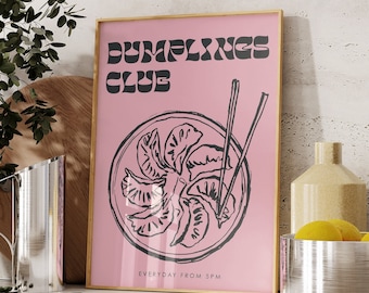 Dumplings Club Print, Modern Kitchen Food Poster (Digital Download)