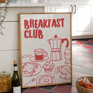 Breakfast Club Print, Digital Download, Retro Dinning Room Wall Art, Modern Kitchen Decor, Trendy Wall Art, Printable Breakfast Poster