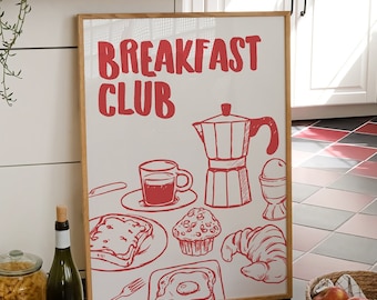 Breakfast Club Print, Retro Kitchen Wall Art (Digital Download)