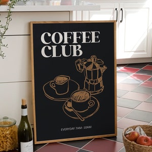 Coffee Club Print, digitaler Download, Coffee Club Wanddekor, trendiges Kaffee Poster, Espresso Coffee Print, Küchendekor, druckbare Wandkunst