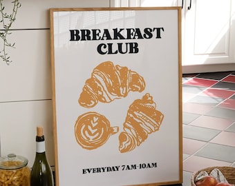 Breakfast Club Wall Print, Trendy Wall Art, Kitchen Prints, Aesthetic Wall Decor, Breakfast Poster, Kitchen Wall Decor, Printable Wall Art