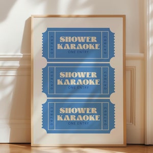 Shower Karaoke Ticket Print, Trendy Wall Art, Retro Blue Aesthetic, Bathroom Poster, Funny Quote Wall Art, Bathroom Decor, Digital Download