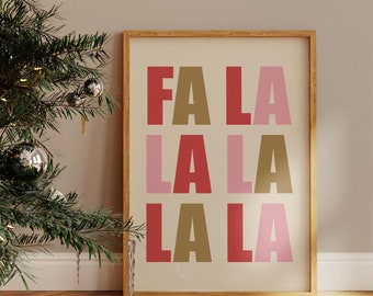 Fa la la Printable Wall Art, Holiday Decor, Fa la la Sign, Colourful Christmas Decor, Modern Christmas Print, Typo Poster, Digital Download