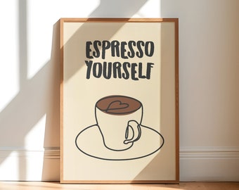 Coffee Printable Wall Art, Espresso Print, Trendy Wall Art, Digital Download, Retro Coffee Poster, Bar Cart Print, Espresso Poster