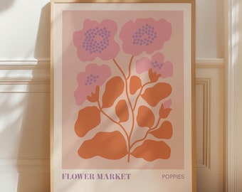 Pink & Orange Poppies Print: Boho Flower Market Art (Digital Download)