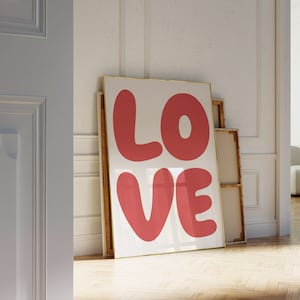 Love Red Typography Print, Trendy Wall Art, Retro Love Poster, Girly Dorm Room Decor, Preppy Love Wall Art, Love Print, Digital Download