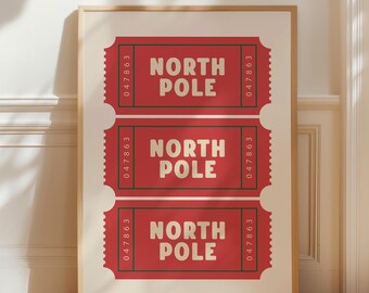 North Pole Ticket Christmas Print: Funky Holiday Wall Art (Digital Download)