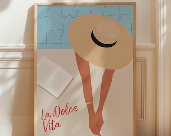 La Dolce Vita Print, Italian Quote Poster, Female Print, Trendy Wall Art, Aesthetic Wall Art, Digital Download, Summer Blue Dorm Room Decor