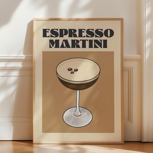 Espresso Martini Druck, Bar Dekor, Cocktail Poster, Trendige Retro Wand Kunst, Mid Century Modern, Küchen Wand Dekoration, digitaler Download