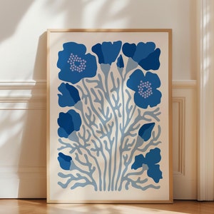 Poppies Blue Printable Wall Art, Botanical Print, Poppies Poster, Flower Market Print, Instant Download, Boho Decor, Digital Art Print