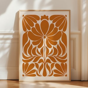 Norwegen Folk Art, Gebrannte Orange Wandkunst, Digitaldruck, Skandinavisches Volk, Botanische Wandkunst, Blumendruck, Norwegische Wandkunst, Herbst Kunst