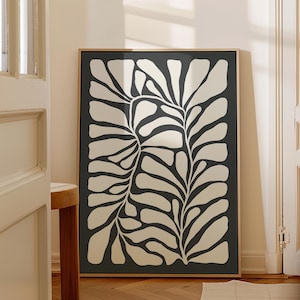 Abstract Floral Wall Art in Cream and Black , Moody Botanical Art, Organic Shapes Art, Aesthetic Floral Print, Flower Art, Digital Download