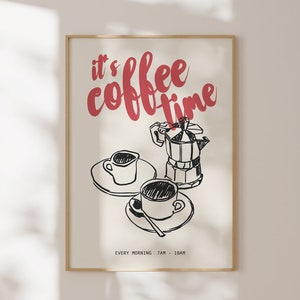 Retro Kaffee Poster, Trendige Wandkunst, Küchen Wanddekor, Es ist Kaffee Zeit Druck, Kaffee Bar Dekor, Moderne Küchenkunst, Kaffee druckbare Kunst