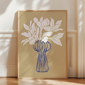 Abstract Vase Print, Botanical Wall Art, Printable Floral Poster, Neutral Colours Print, Modern Gallery Wall Art, Instant Download