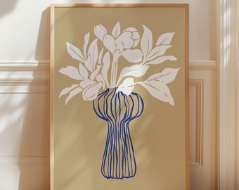 Abstract Vase Print, Botanical Wall Art, Printable Floral Poster, Neutral Colours Print, Modern Gallery Wall Art, Instant Download