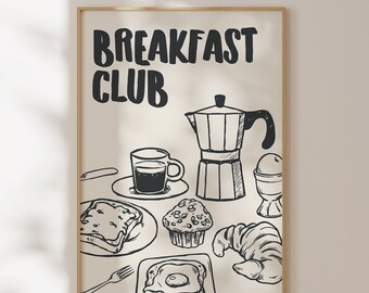 Breakfast Club Print, Digital Download, Retro Dinning Room Wall Art, Modern Kitchen Decor, Trendy Wall Art, Printable Breakfast Poster