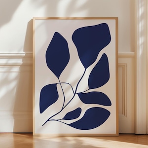 Lámina botánica azul marino: Arte moderno abstracto floral de mediados de siglo (descarga digital)