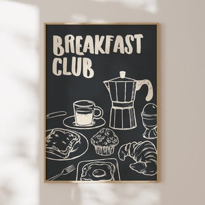 Breakfast Club Print, Digital Download, Retro Dinning Room Wall Art, Modern Kitchen Decor, Trendy Wall Art, Printable Breakfast Poster