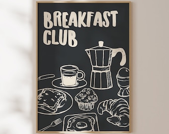 Breakfast Club Print, Digital Download, Retro Dinning Room Wall Art, Modern Kitchen Decor, Trendy Wall Art, Printable Breakfast Poster