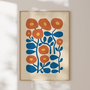 Folk Botanical Wall Art, Boho Floral Print, Flower Market Print, Floral Illustration, Mid Century Modern, Flower Print, Printable Wall Art
