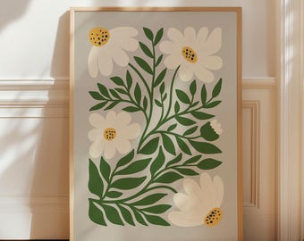 Daisies Wall Art Print, Boho Wall Decor, Floral Wall Art, Modern Art Poster, Aesthetic Wall Art, Flower Wall Art, Digital Download