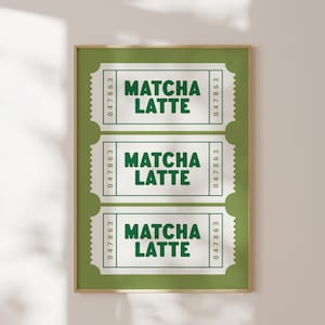 Matcha Latte Print, Kitchen Ticket Print, Coffee Bar Decor, Matcha Lover Gift, Aesthetic Kitchen Decor, Matcha Poster, Digital Download