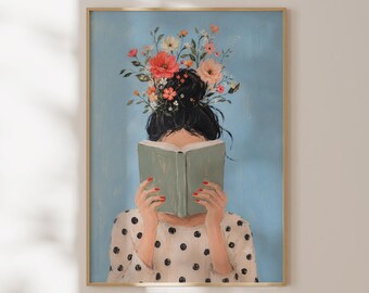 Women Reading Art Print: Book Lover Wall Art, Bookish Decor (Digital Download)