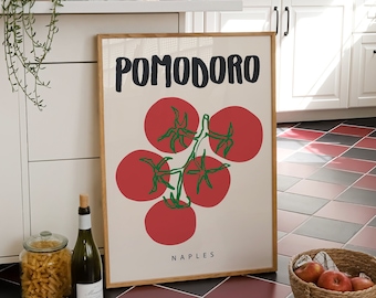 Retro Tomato Print, Digital Download, Trendy Tomato Poster, Modern Kitchen Print, Vegetable Art Print, Kitchen Decor, Printable Wall Art