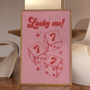Lucky Seven Würfel Poster, Retro Wandkunst, Bar Warenkorb Print, rosa rot Girly Poster, trendige Wohnung Dekor, flippige Wandkunst, digitaler Download