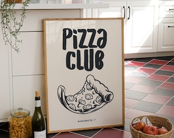 Pizza Club Print, Modern Kitchen Decor, Digital Download, Food Illustration, Pizza Lovers Print, Pizza Poster, Dinning Room Wall Art