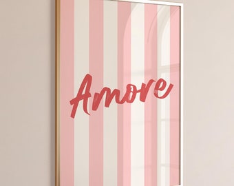 Amore Print: Pinke und rote Typografie, trendige Girly Wandkunst (Digitaler Download