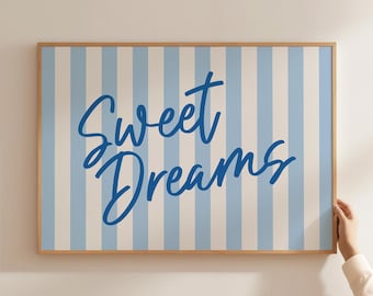 Poster Fais de beaux rêves, décoration de chambre à coucher, art mural rétro, affiche typographie bleue, décoration de chambre coquette, art mural tendance, art mignon, téléchargement numérique