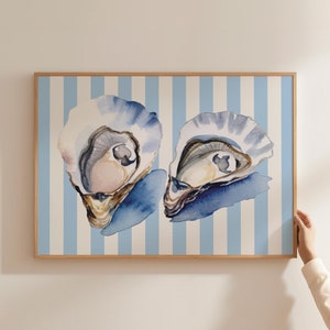 Oysters Shell Watercolor Print, Coastal Beach House Wall Art, Summer Dining Room Decor, Kitchen Prints, Aesthetic Wall Art, Digital Download