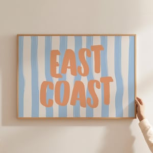 Impresión de la costa este, arte de pared de casa de playa, decoración de vaquera, arte de pared costero estético, póster del océano, arte de verano de moda, descarga digital
