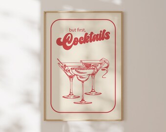Retro Bar Cart Cocktail Print: Trendy Kitchen Wall Art (Digital Download)