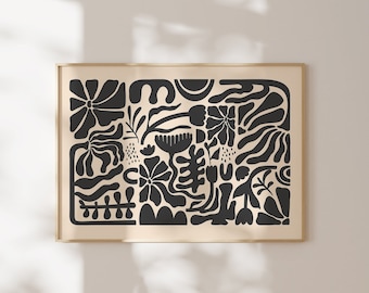 Abstract Botanical Art Print, Retro Floral Wall Decor (Digital Download)
